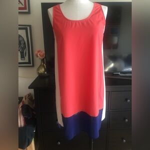 Colorblock Sleeveless Shift Dress - Coral, Navy & White